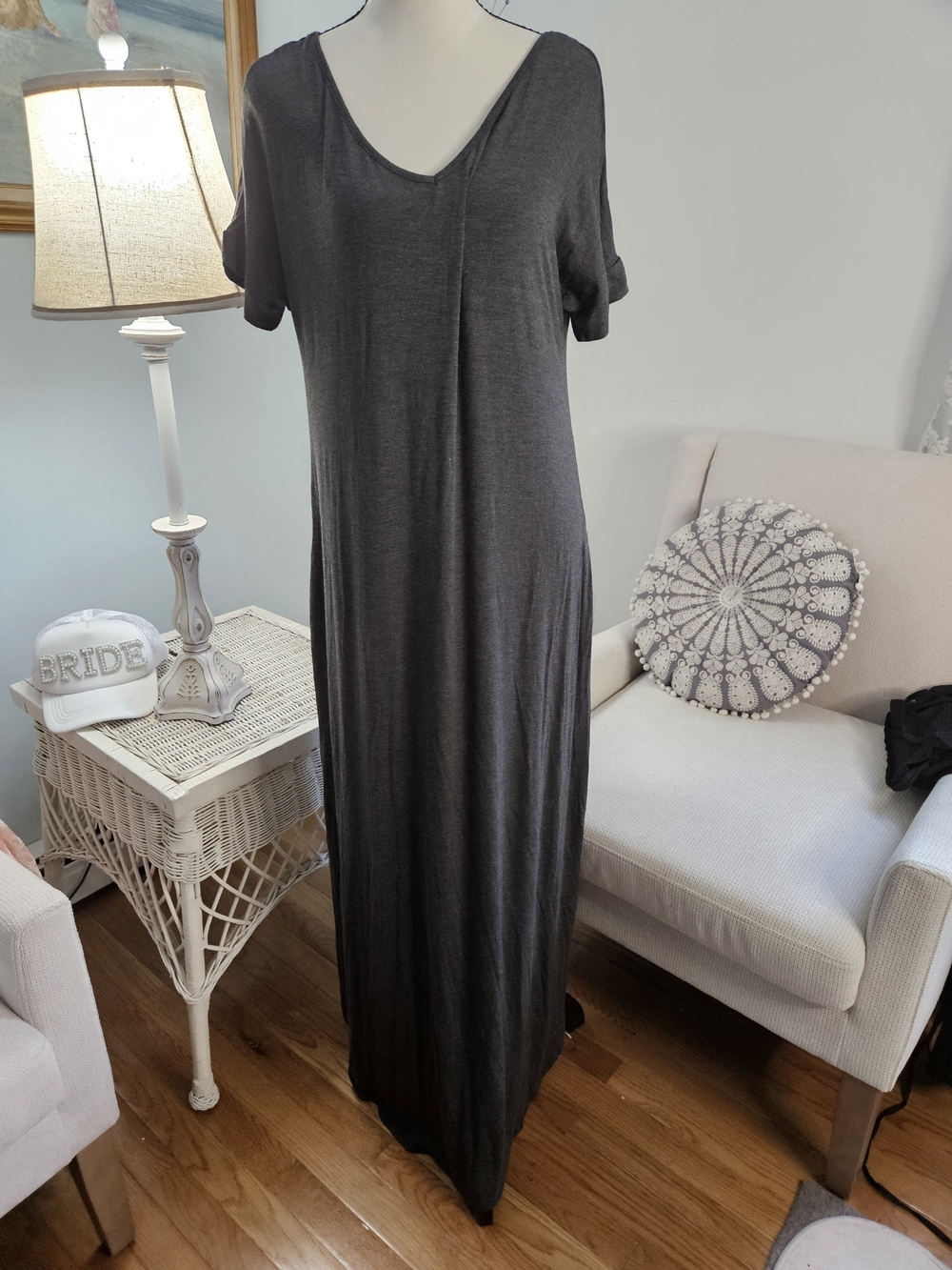 Everyday Charcoal V-Neck Maxi Dress